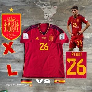 Adidas Spain National Team Pedri #26 2022 World Cup Home Jersey Vs Germany Mens